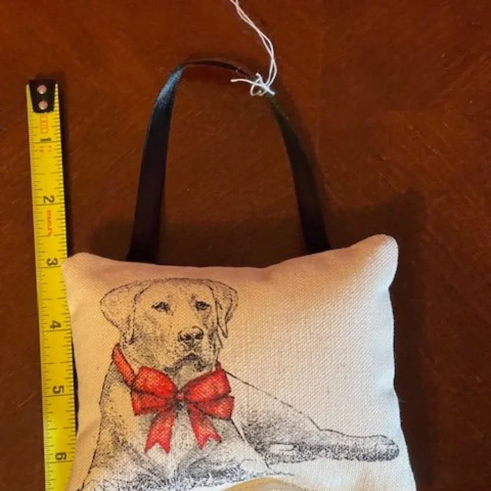 Decorative Eric & Christopher Dog Mini Pillow With Ribbon Hanging On A Tree/Door